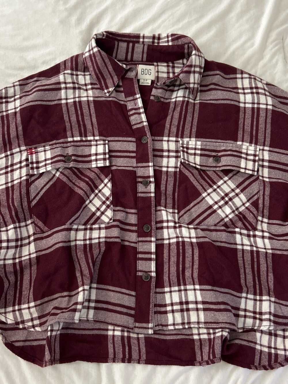 BDG Maroon and White Plaid Flannel Shirt